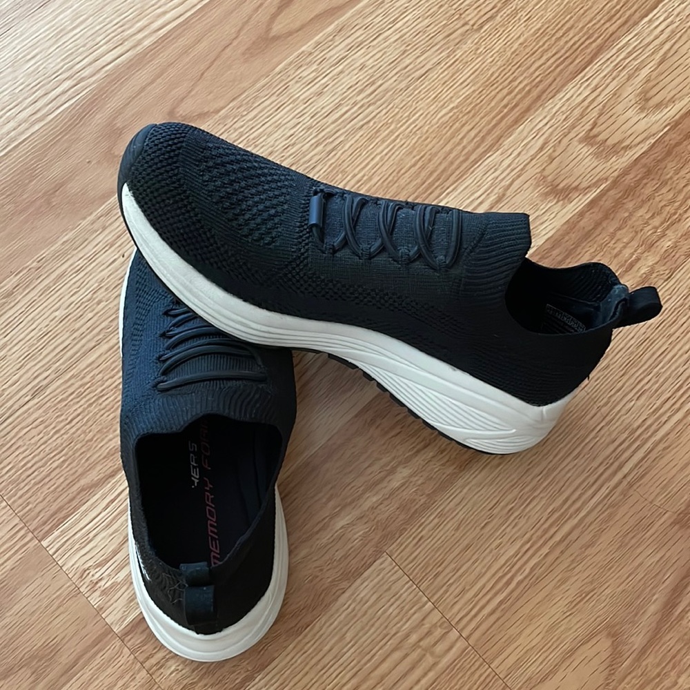 Black and White Sketchers with no lace…Memory foam.